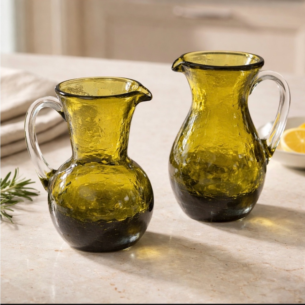 Elegant Green Crackle Glass small Vases